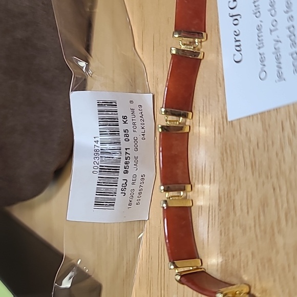 Ross & Simons Red Jade "Good Fortune" Bracelet in 18kt Gold Over Sterling - Picture 7 of 8